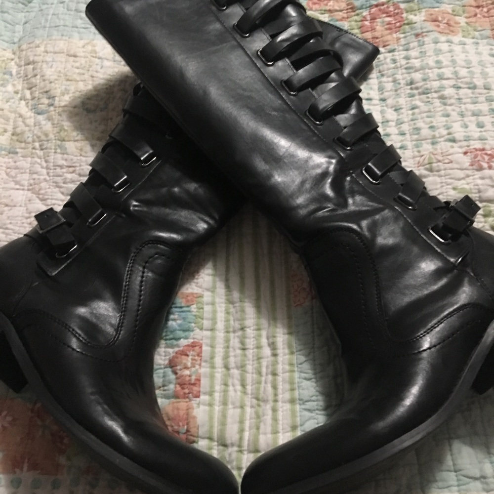 Black laced boots by Carlos Santana. EUC